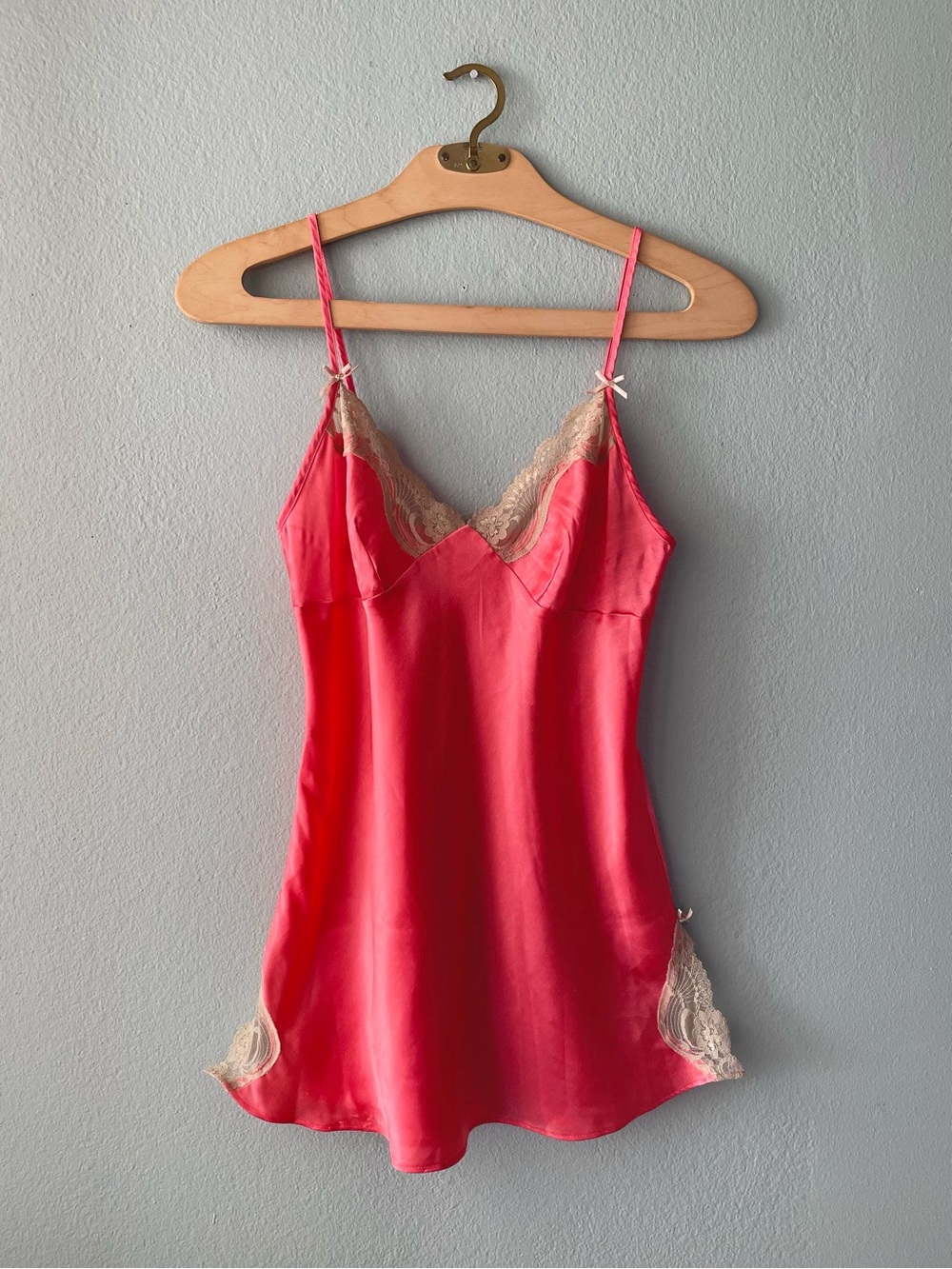 No Boundaries | Y2k Coral Satin Lace Chemise Lingerie Slip Dress